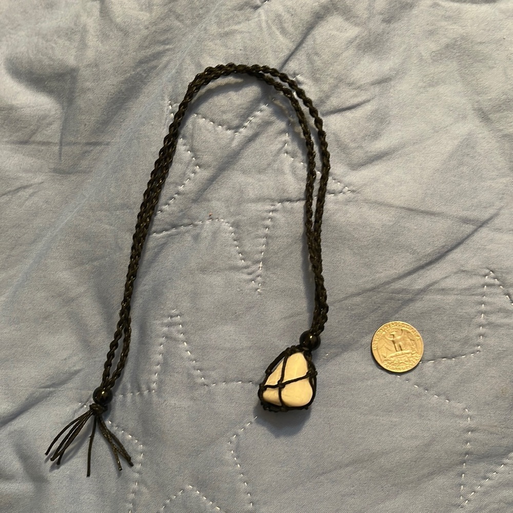 Hand made PNW white quartz rock necklace 003